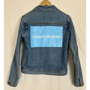 Y2K 90's Vintage Calvin Klein Logo Trucker Denim Jean Jacket Medium Blue Womens